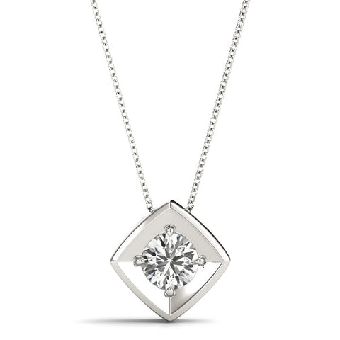 Silver Round Diamond Square Bezel Pendant