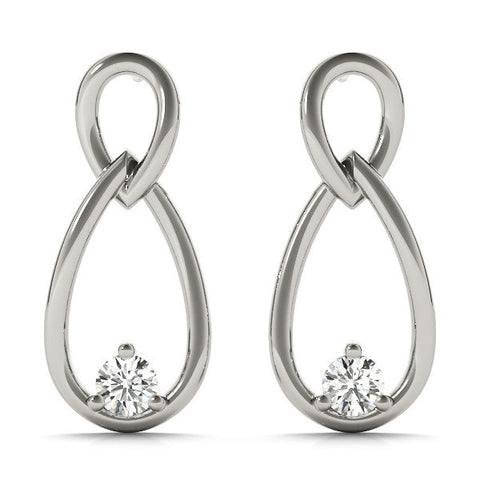 Silver Round Diamond Teardrop Earrings with Bezel Setting and Loop Band