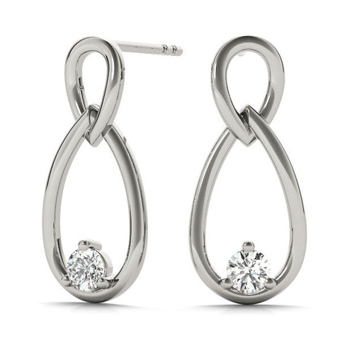 Silver Round Diamond Teardrop Earrings with Bezel Setting and Loop Band