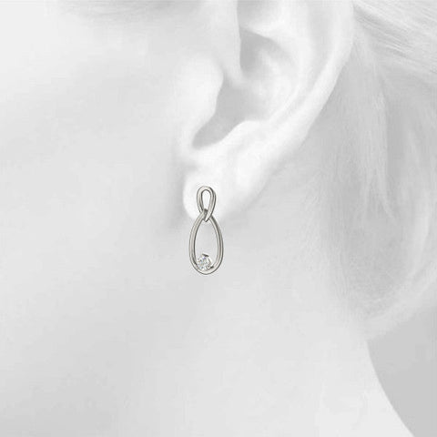 Silver Round Diamond Teardrop Earrings with Bezel Setting and Loop Band