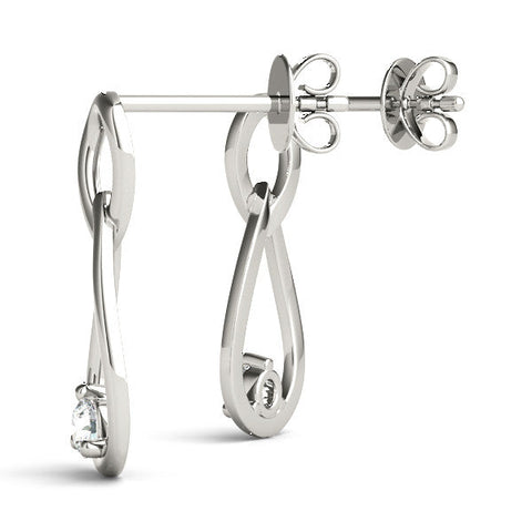 Silver Round Diamond Teardrop Earrings with Bezel Setting and Loop Band