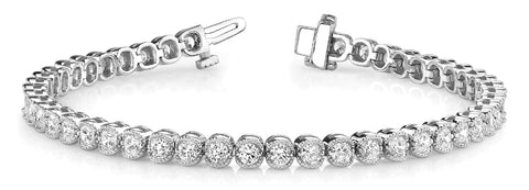 White gold Round Diamond Tennis Bracelet with Bezel Setting and Box Clasp