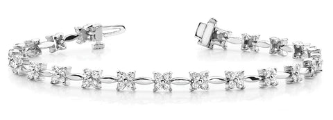 White gold Round Diamond Tennis Bracelet with Flower Cluster Setting and Four-Prong Design