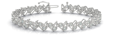 White gold Round Diamond Tennis Bracelet with Geometric Link Band and Four-Prong Setting