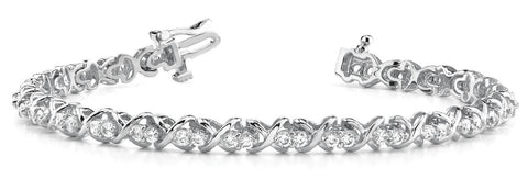 White gold Round Diamond Tennis Bracelet with X-Link Band and Prong Setting