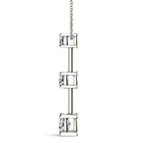 Silver Round Diamond Triple Bar Pendant with Four-Prong Setting