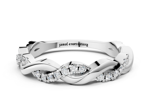 White gold Round Diamond Twist Eternity Band with Pavé Setting