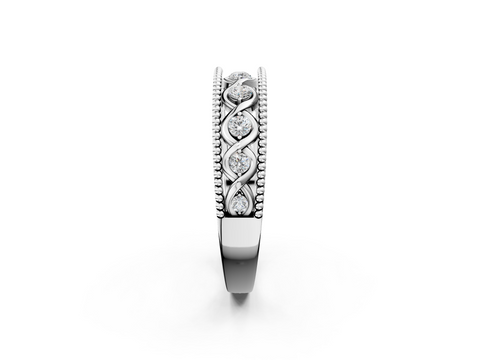 Platinum Round Diamond Twist Milgrain Band with Bezel Setting
