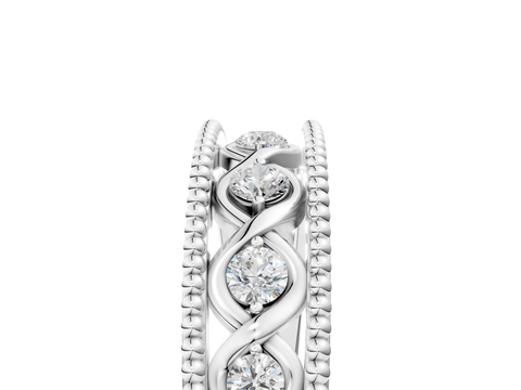 Platinum Round Diamond Twist Milgrain Band with Bezel Setting