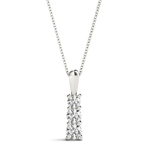 Silver Round Diamond Vertical Prong Pendant