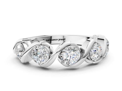 White gold Round Diamond Wave Band with Channel Setting and Shared Prongs