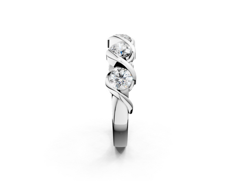 White gold Round Diamond Wave Band with Channel Setting and Shared Prongs