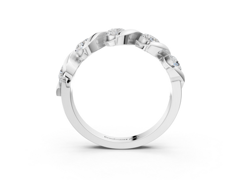 White gold Round Diamond Wave Band with Channel Setting and Shared Prongs