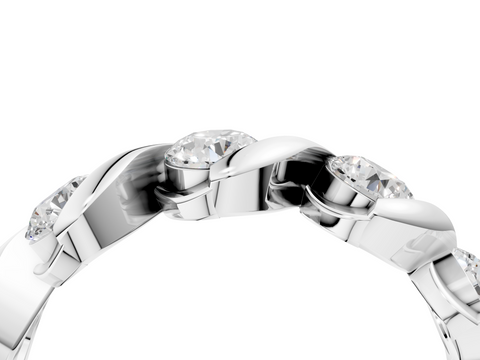 White gold Round Diamond Wave Band with Channel Setting and Shared Prongs