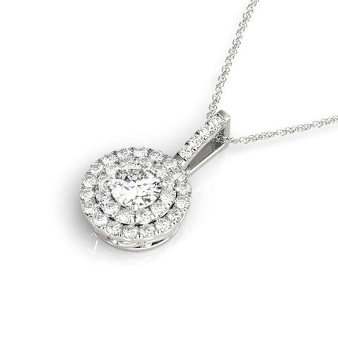 Silver Round Double Halo Diamond Pendant with Pavé Setting
