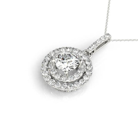 Silver Round Double Halo Prong Set Diamond Pendant
