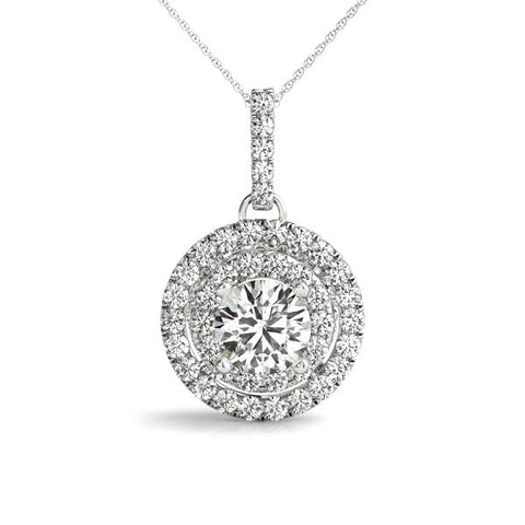 Silver Round Double Halo Prong Set Diamond Pendant
