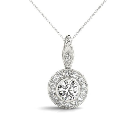 Silver Round Halo Bezel Set Pendant