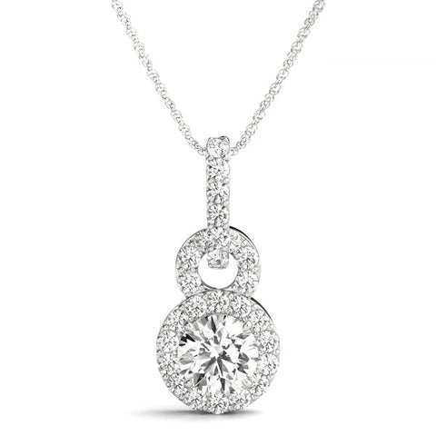 Silver Round Halo Diamond Pendant with Pavé Setting