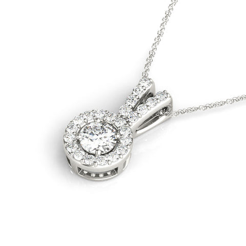 White gold Round Halo Diamond Pendant with Prong Setting