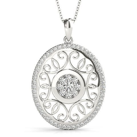 Silver Round Halo Filigree Pendant with Pavé Setting