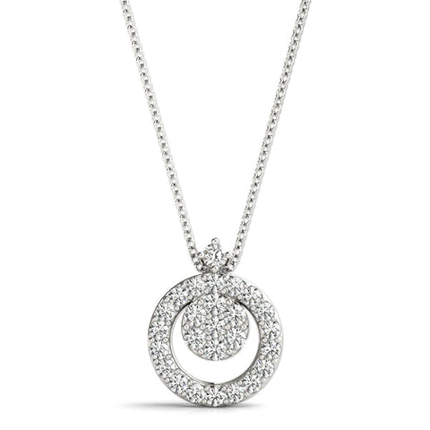 Silver Round Halo Pavé Diamond Pendant with Four-Prong Setting