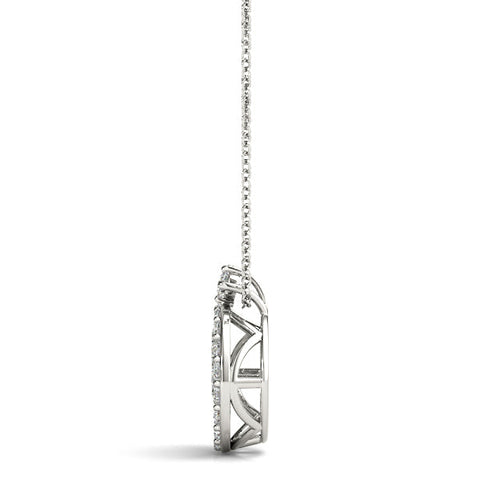 Silver Round Halo Pavé Diamond Pendant with Four-Prong Setting