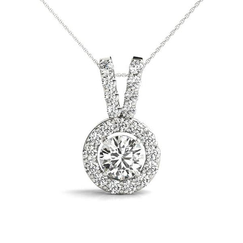 Silver Round Halo Pendant with Prong Setting