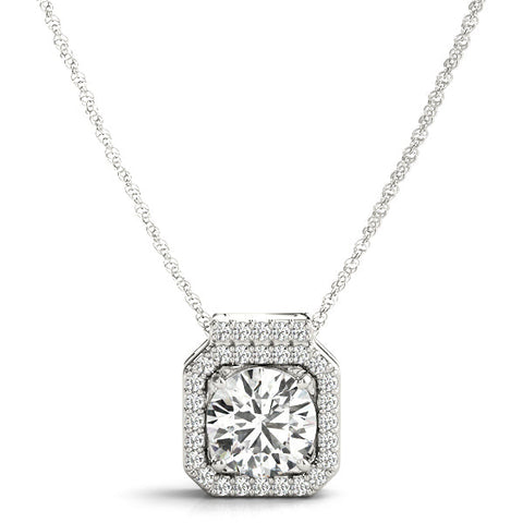 Silver Round Halo Prong-Set Diamond Pendant