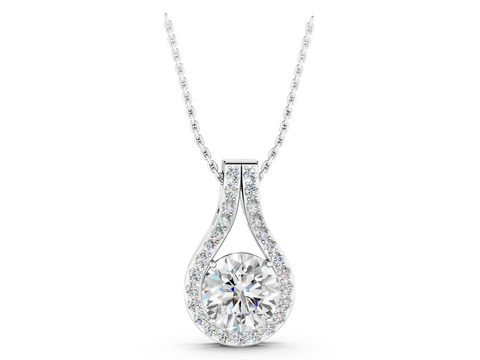 White gold Round Halo Prong Set Pendant