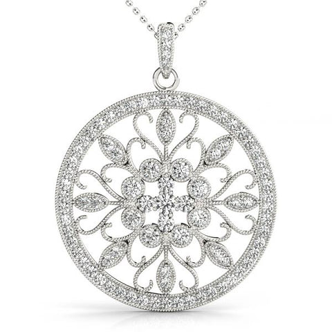 Silver Round Pavé Diamond Filigree Pendant