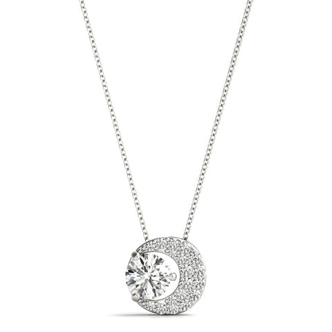 Silver Round Prong-Set Diamond Pavé Pendant