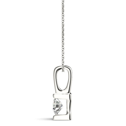 Silver Round Solitaire Bezel-Set Diamond Pendant
