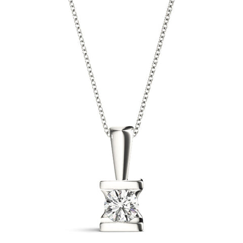 Silver Round Solitaire Bezel-Set Diamond Pendant