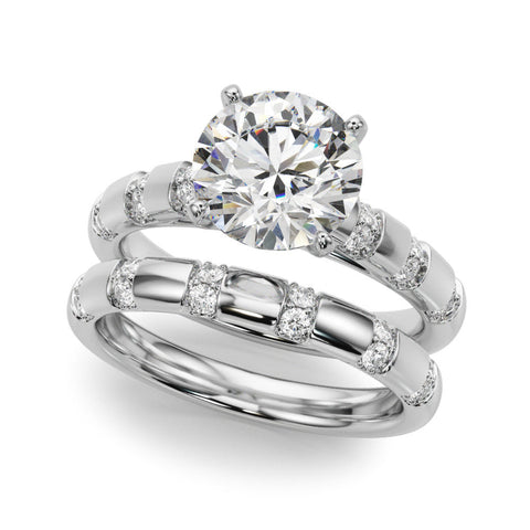 Platinum Round Solitaire Diamond Ring with Channel Set Band and Four-Prong Setting