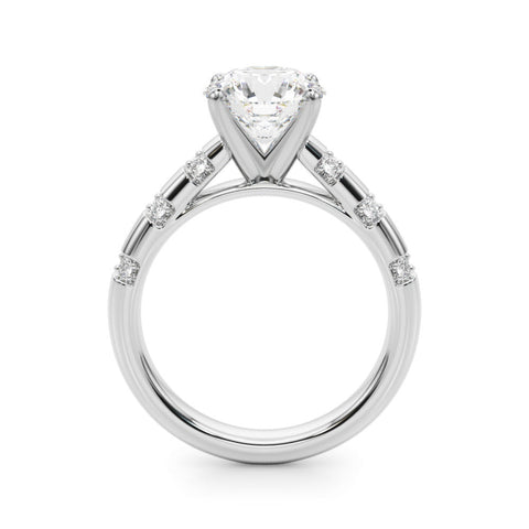 Platinum Round Solitaire Diamond Ring with Channel Set Band and Four-Prong Setting