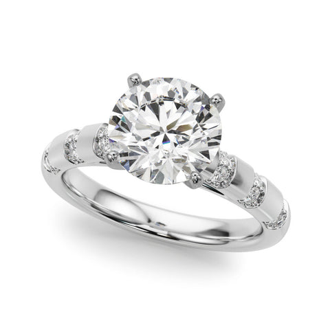 Platinum Round Solitaire Diamond Ring with Channel Set Band and Four-Prong Setting