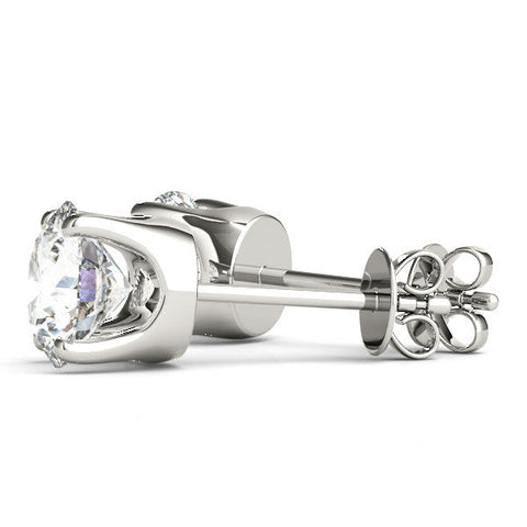 Silver Round Solitaire Diamond Stud Earrings with Four-Prong Basket Setting
