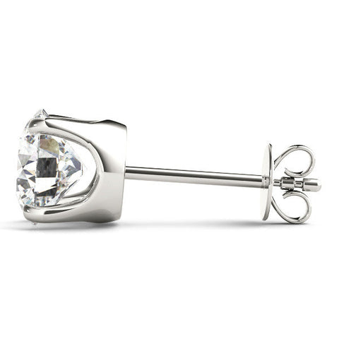 Silver Round Solitaire Diamond Stud Earrings with Four-Prong Basket Setting