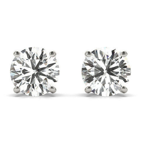 Silver Round Solitaire Diamond Stud Earrings with Four-Prong Basket Setting