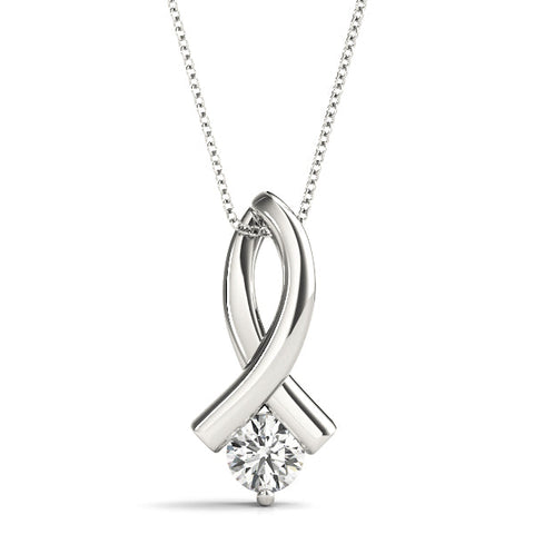 Silver Round Solitaire Diamond Twist Pendant