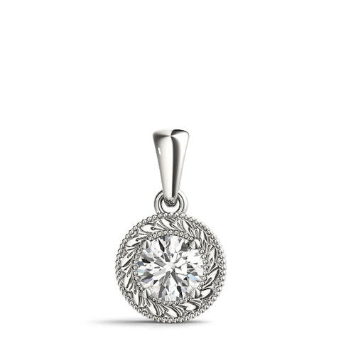 Silver Round Solitaire Milgrain Bezel Pendant