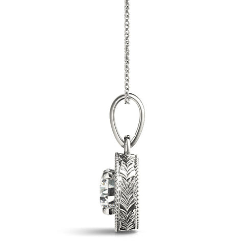 Silver Round Solitaire Milgrain Bezel Pendant