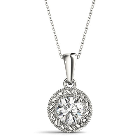Silver Round Solitaire Milgrain Bezel Pendant