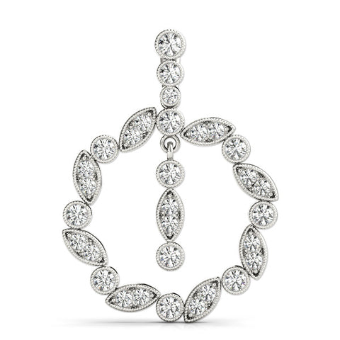 Silver Round and Marquise Cut Diamond Milgrain Halo Pendant