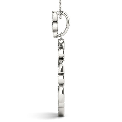 Silver Round and Marquise Cut Diamond Milgrain Halo Pendant