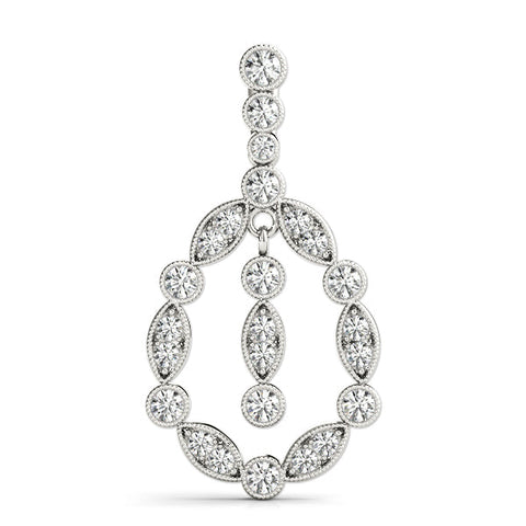 Silver Round and Marquise Diamond Milgrain Halo Pendant