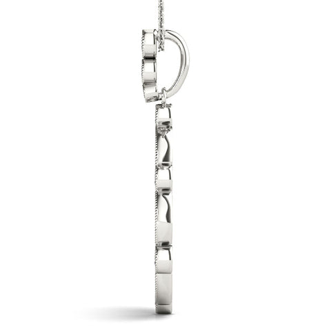Silver Round and Marquise Diamond Milgrain Halo Pendant