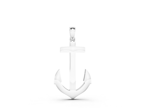 White gold Silver Anchor Pendant with Round Diamond Bezel Setting