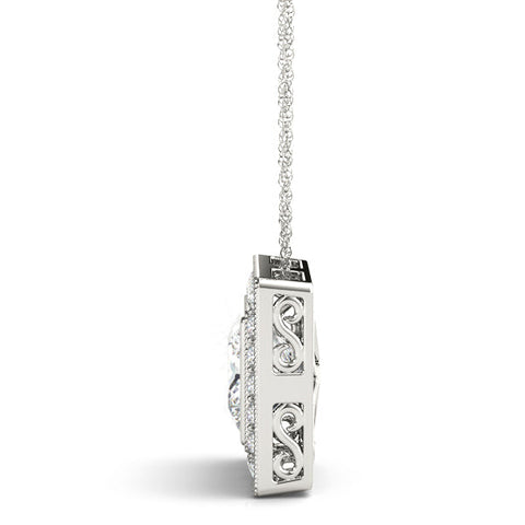 Silver Square Halo Princess Cut Pendant with Bezel Setting